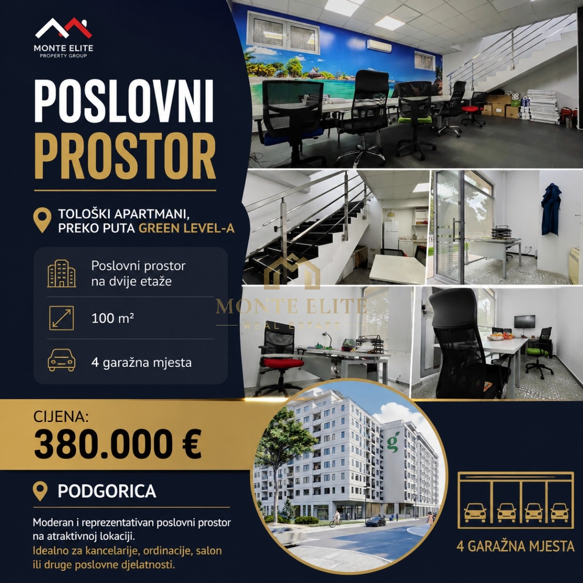 Poslovni prostor 100 m2 sa četiri garažna mjesta, Ulica Baku